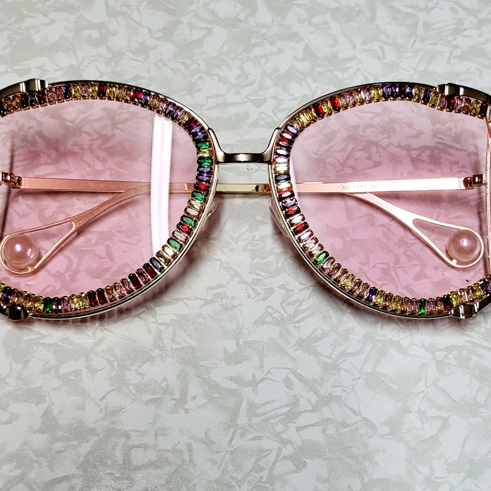 Pink and Gold Sunglasses with Multicolor Accents - Picture 2 of 5